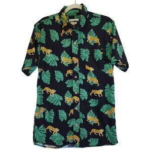 Tipsy Elves Men King of Tiger Hawaiian Shirt Large Button Up Short Sleeve Animal